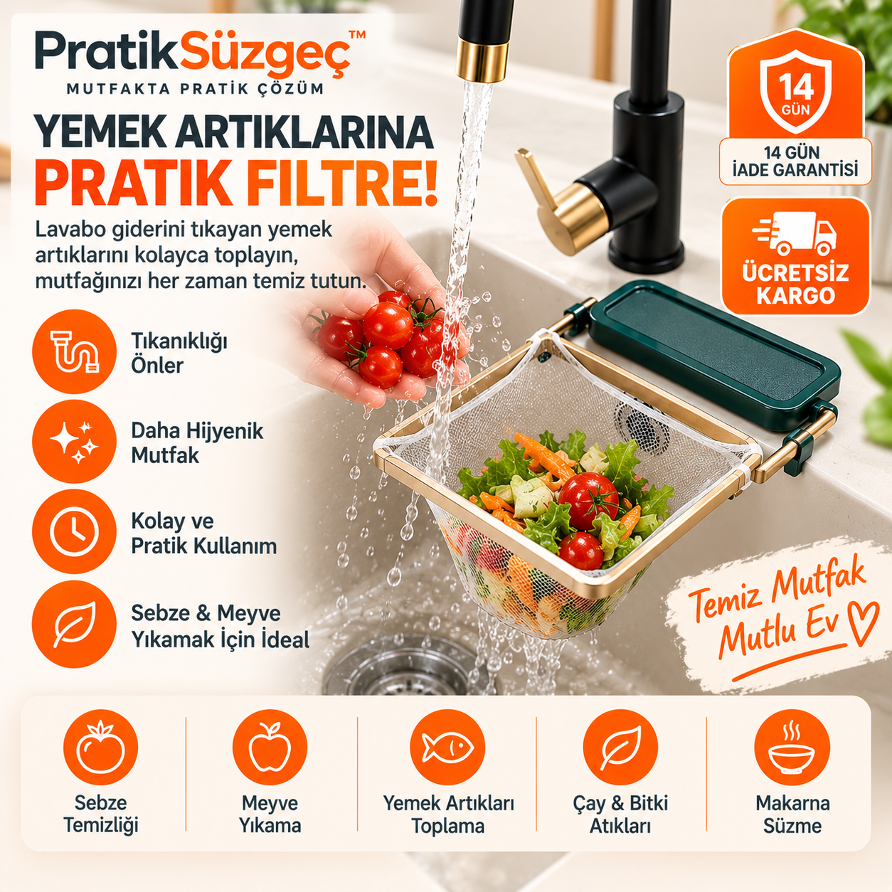 PratikSüzgeç – Katlanır Mutfak Lavabo Süzgeci
